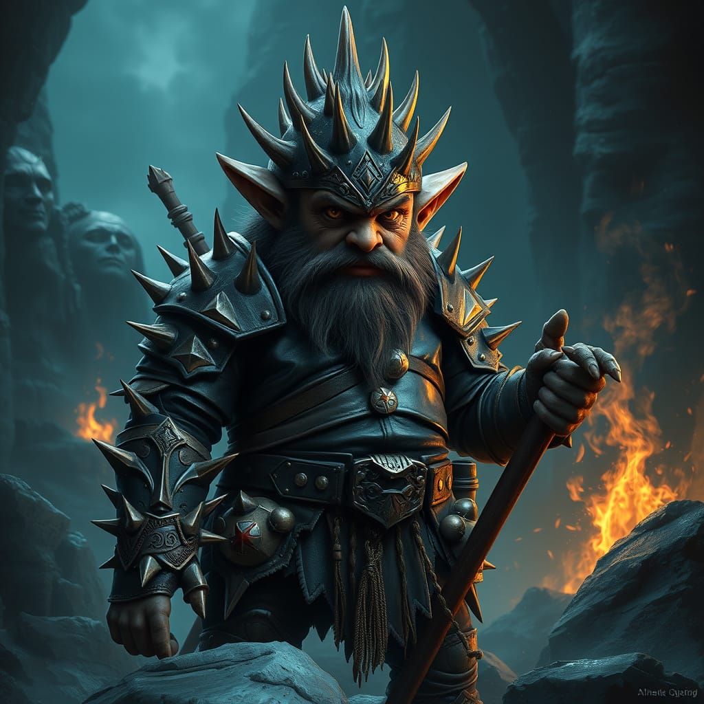 Spiky Dwarf in Mystical Realm, Dark Fantasy Art