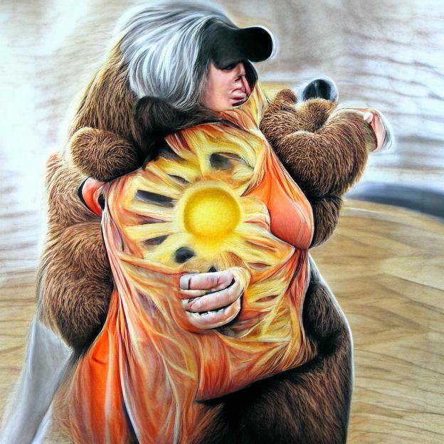 Person in Bear Costume Hugging the Sun: Photorealism