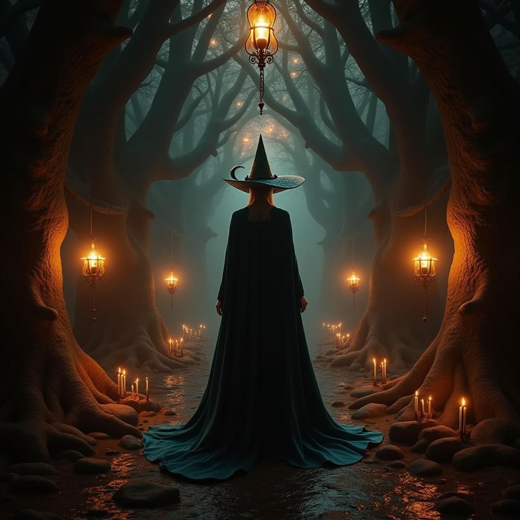 Fantasy Witch in Moody Landscape, Matte Painting