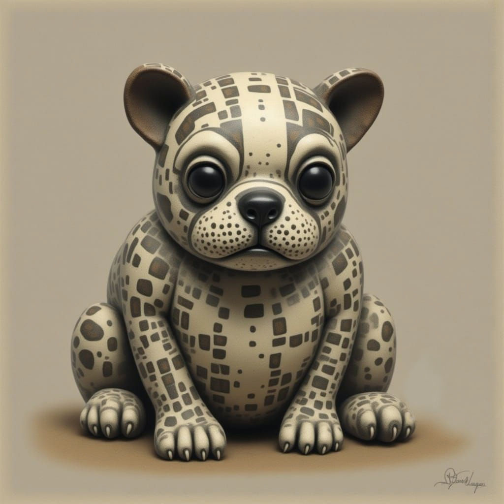 Abstract Bulldog Portrait in Dubuffet Style