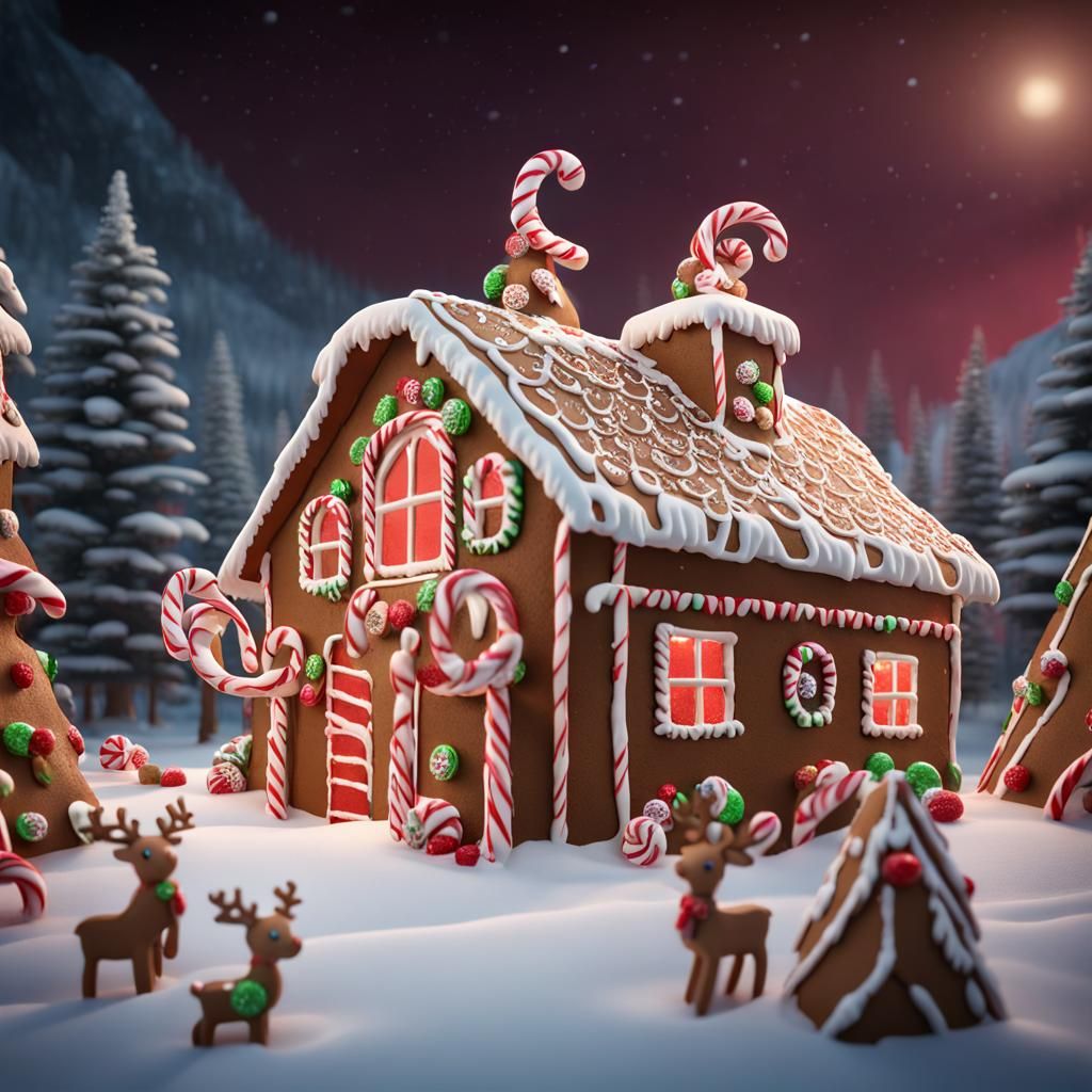 Gingerbread Reindeer Barn with Peppermint Windows
