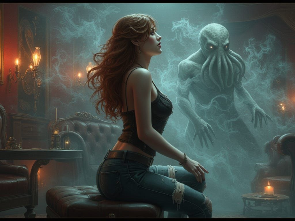 Woman in Ripped Jeans, Post-Grunge Concept Art