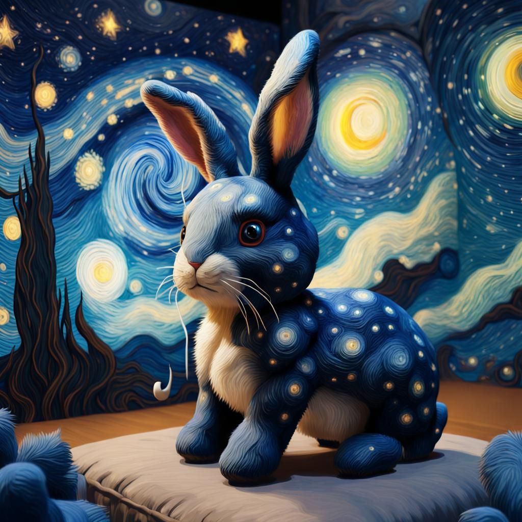 Starry Night Bunny in Van Gogh Style