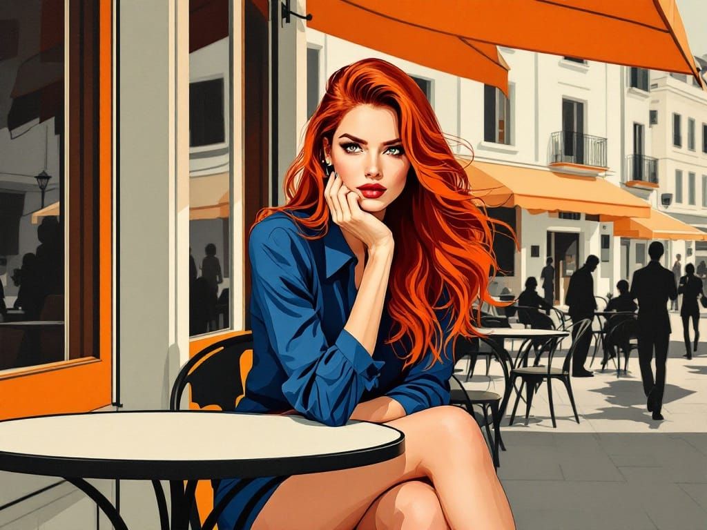 Seductive Café Beauty in Bold, Graphic Style