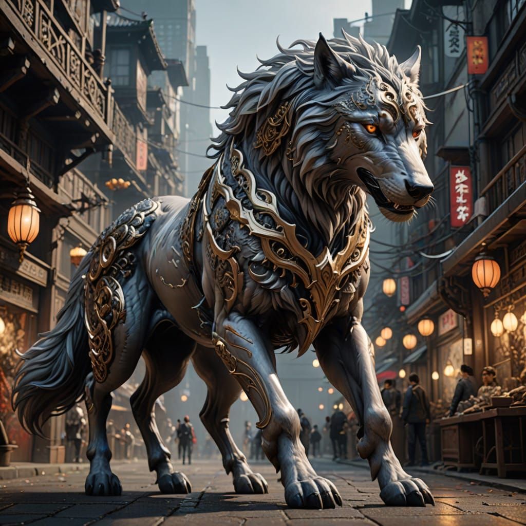 Majestic Quadruped Creature with Wolf and Horse Features