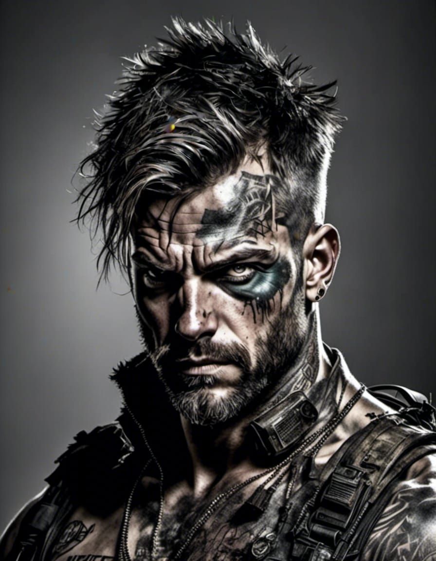 Mercenary Wardog in Apocalyptic Town, Trashpunk Art