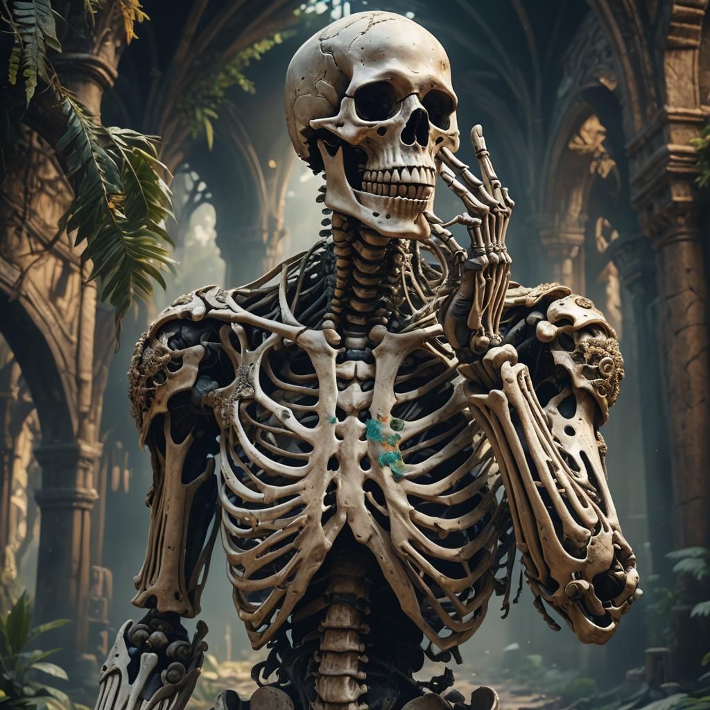 Skeleton Hiding Face: Detailed Matte Painting