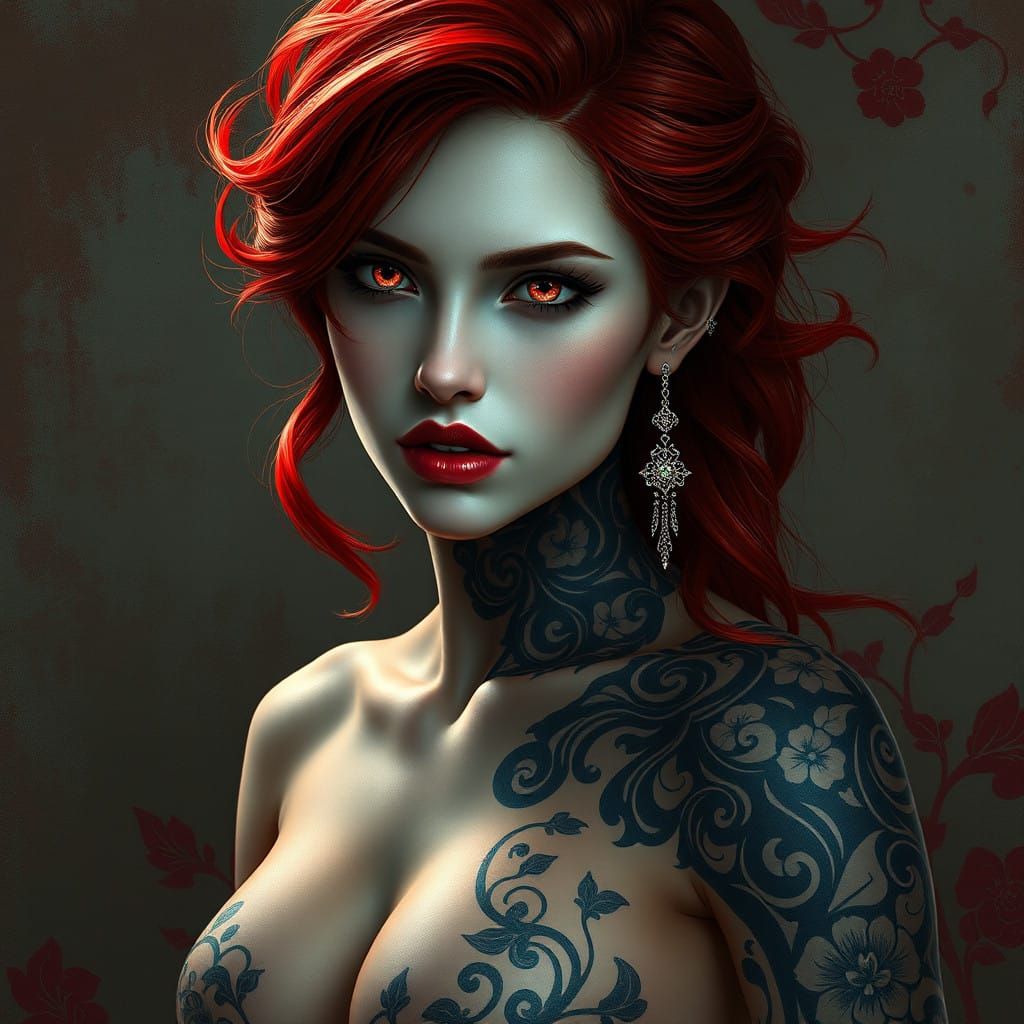 Stunning Cyberpunk Beauty in Intricate Black Tattoos