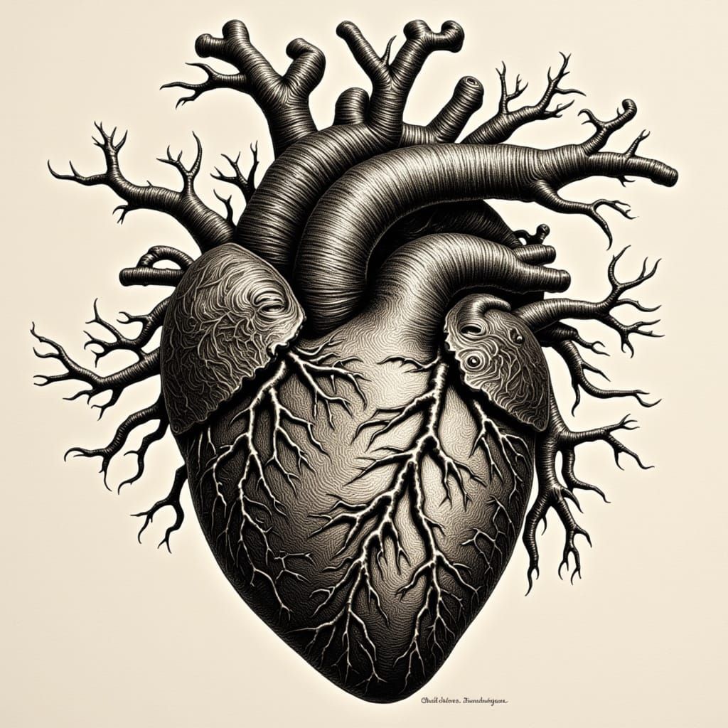 Detailed Copper Etching of Anatomical Heart