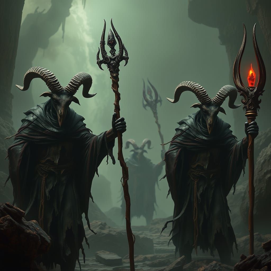 Goat-Headed Fiends in a Mystical Realm