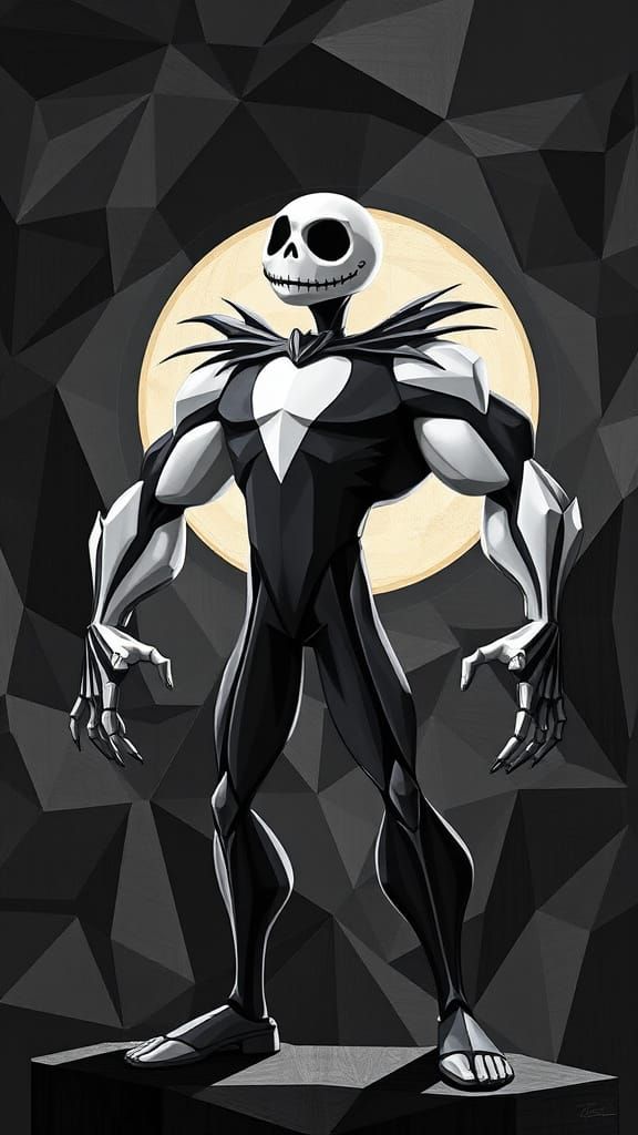 Jack Skellington Bodybuilder in Cubist Art Deco Style