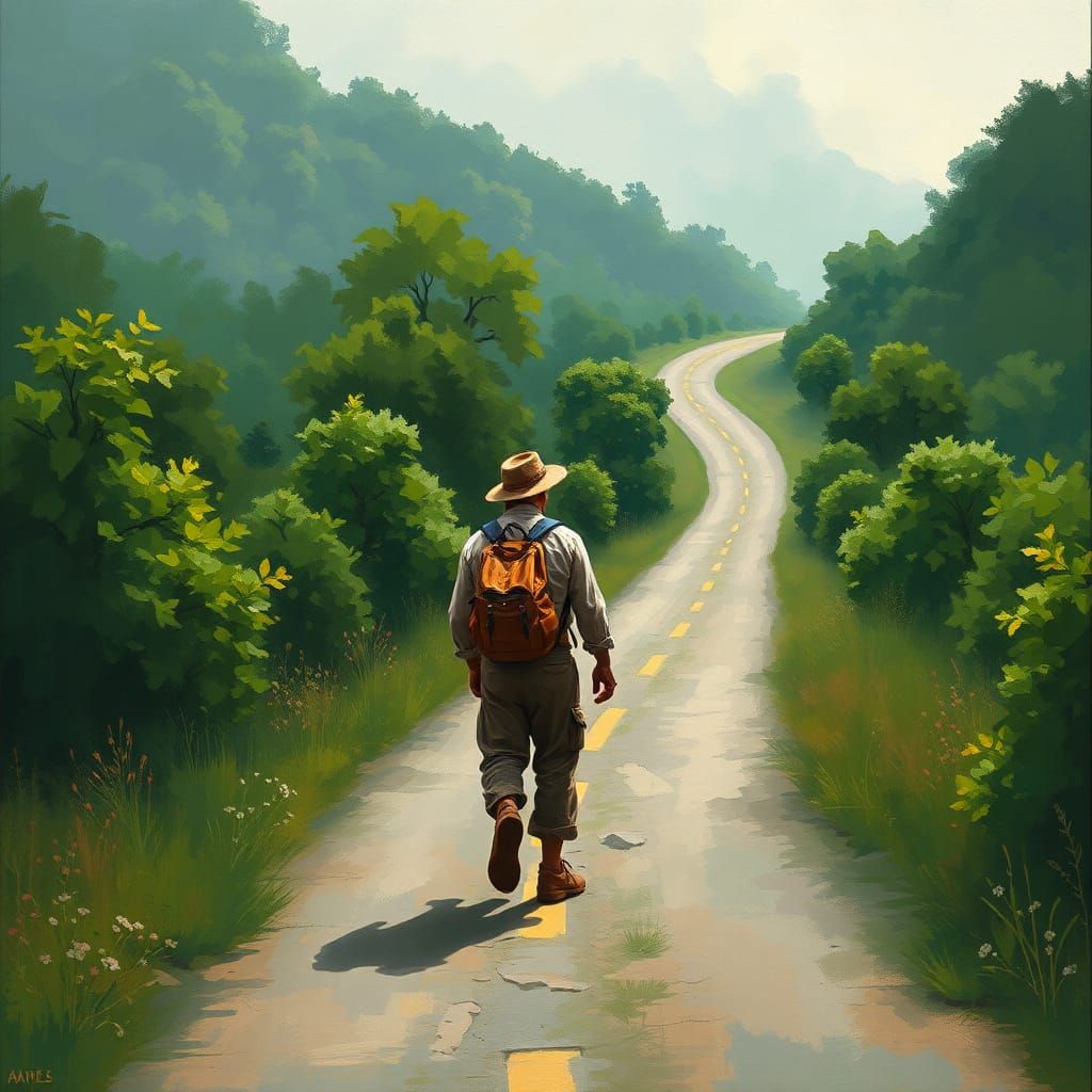 Winding Road: Gouache Painting with Impasto Layers