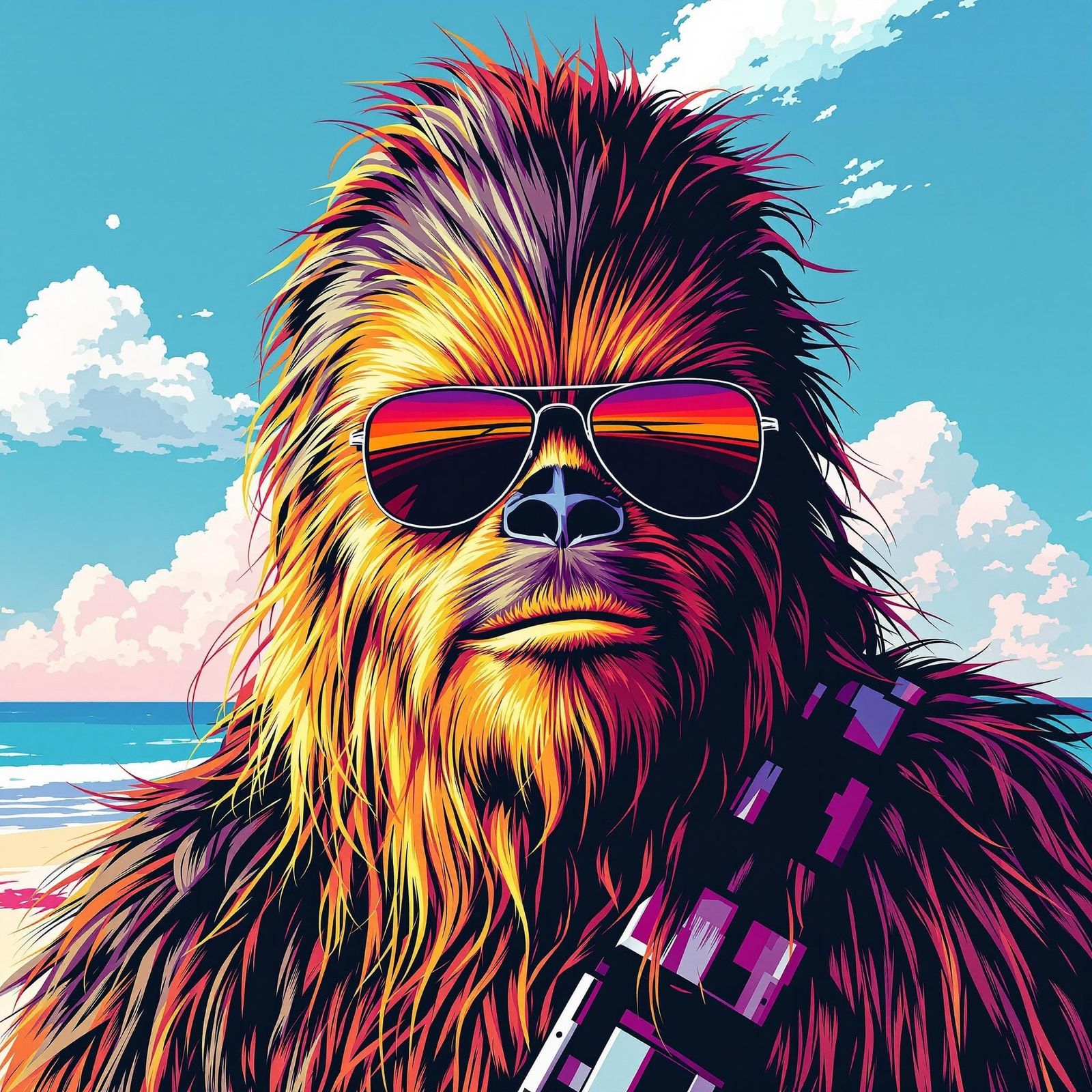 Chewbacca on the Beach: Pop Art Screen Print