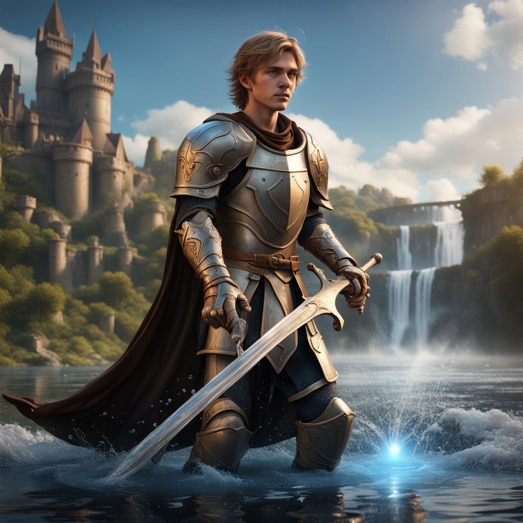 Young Knight with Water Powers, Detailed Fantasy Art