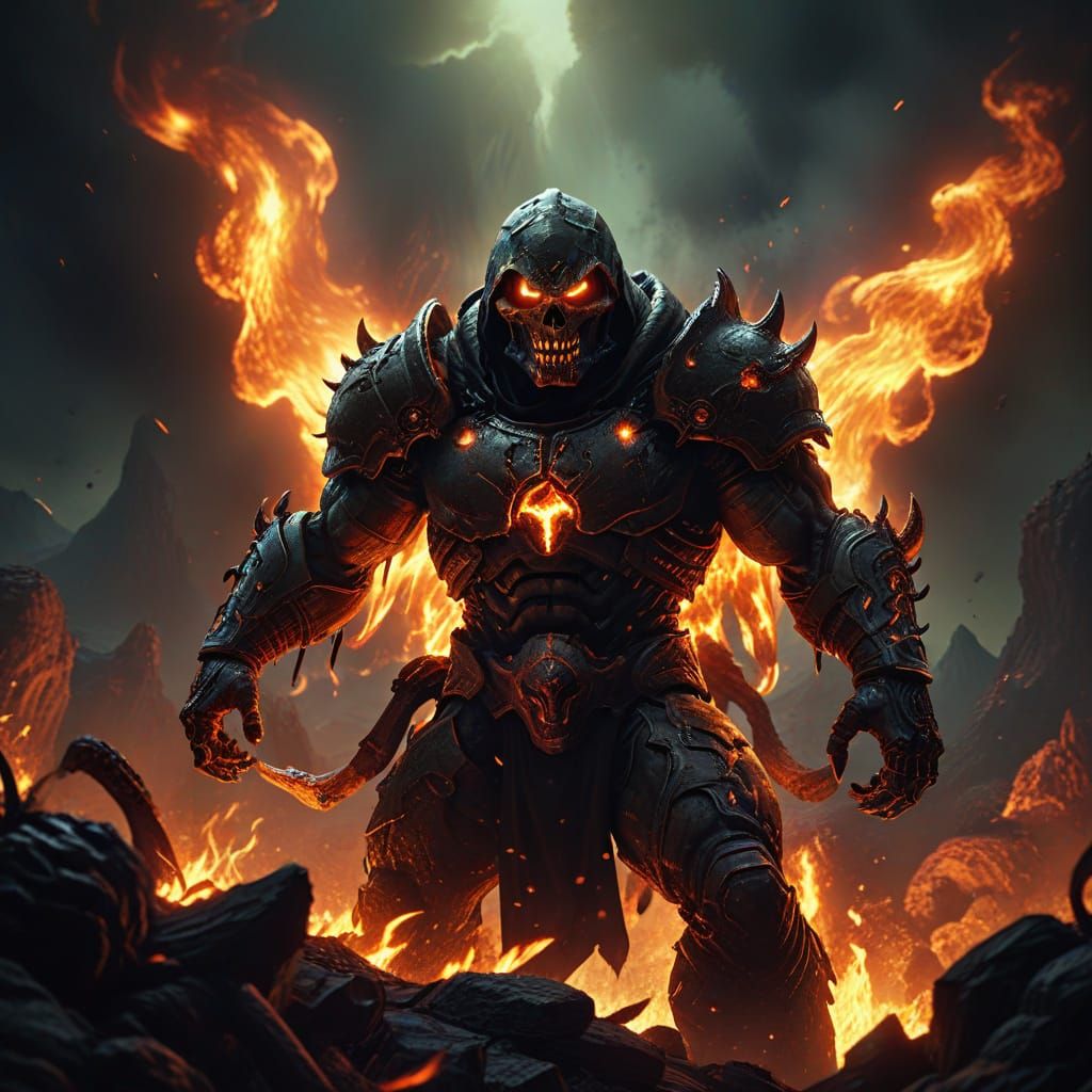 Doom Character Fighting Demons in Hellscape