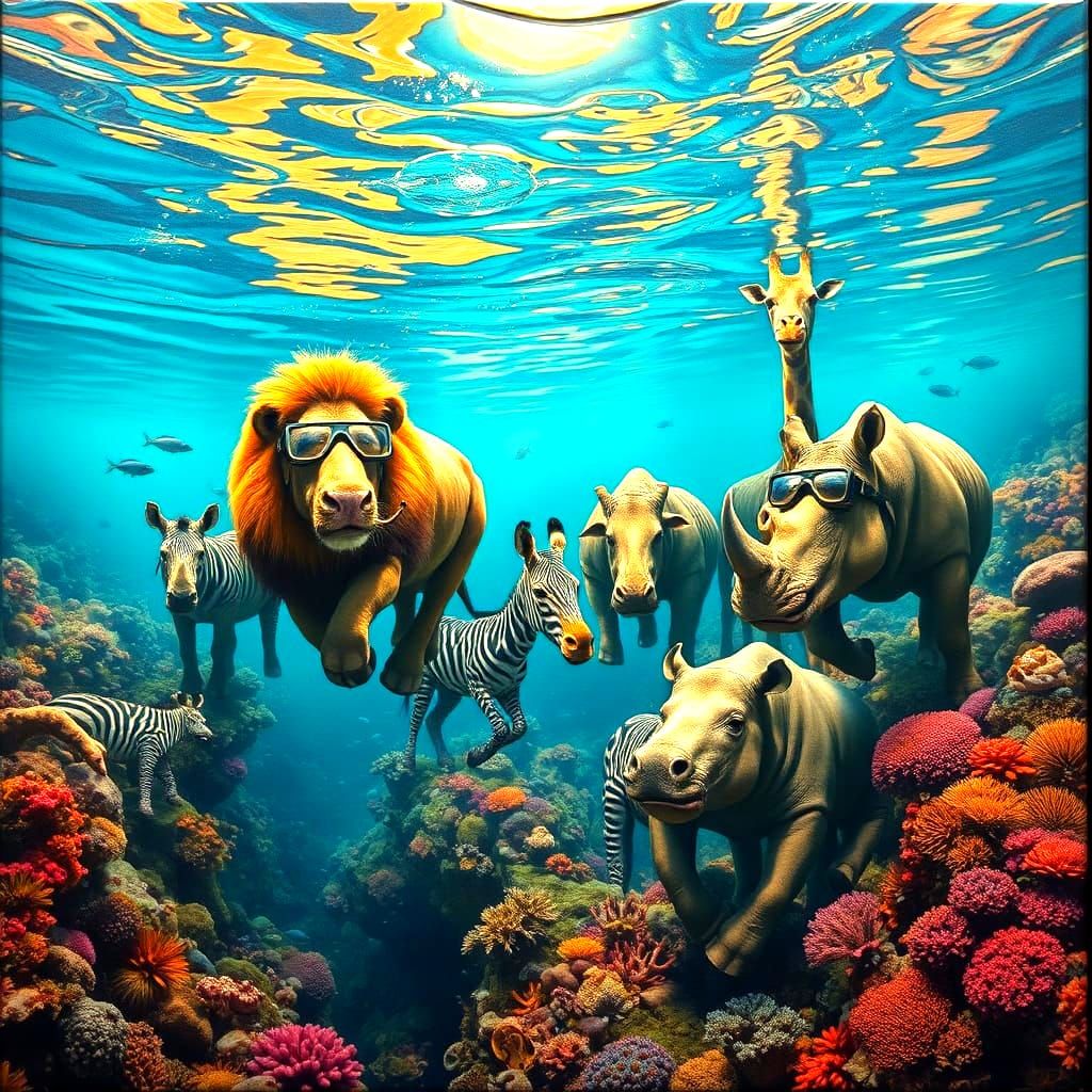 African Animals Swim Underwater in Surreal Coral Reef