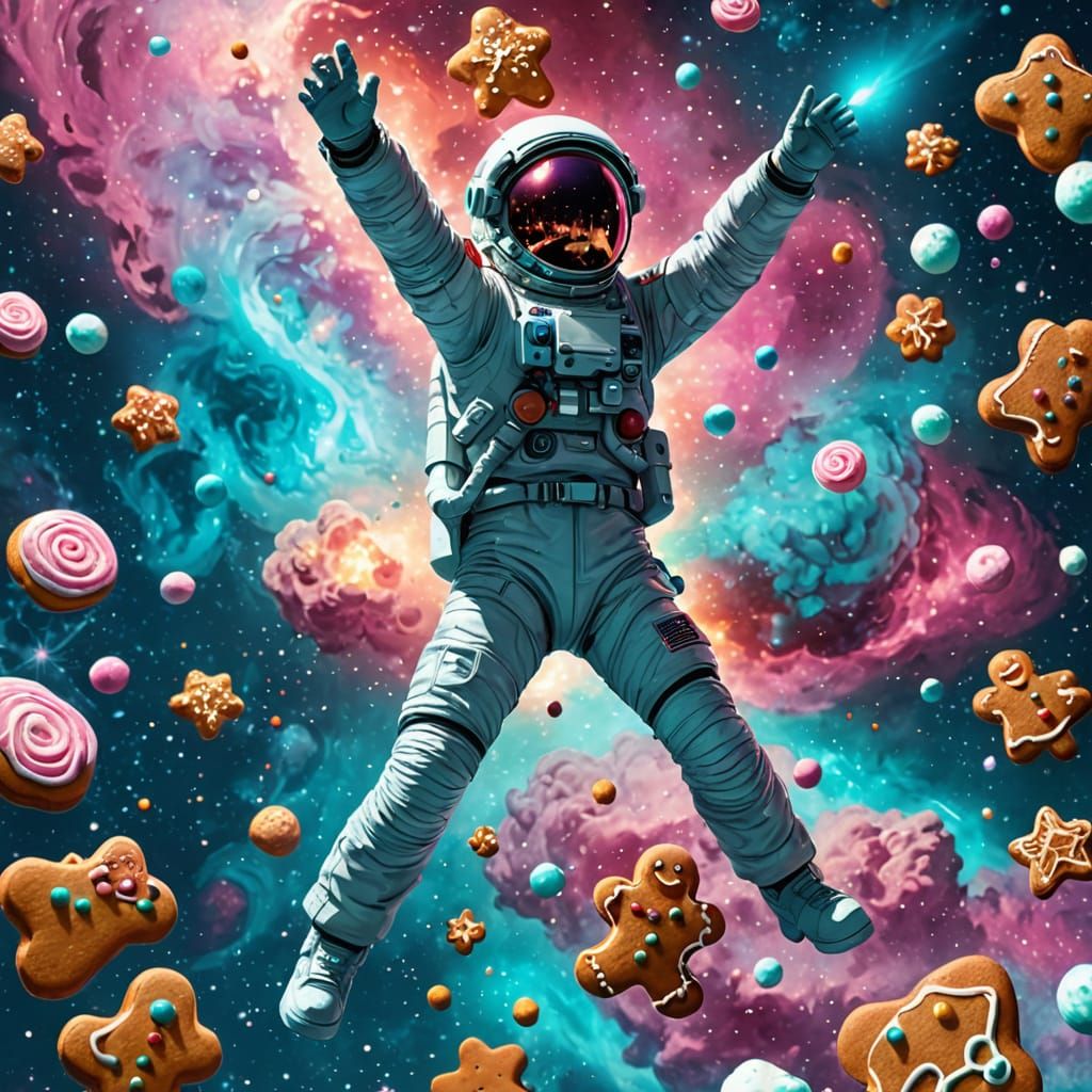 Astronaut's Visor Reflects Marshmallow Nebula and Gingerbrea...
