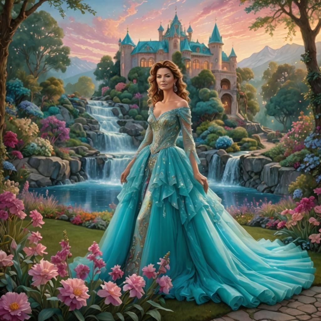 Elegant Woman in Garden, Luminous Fantasy Art