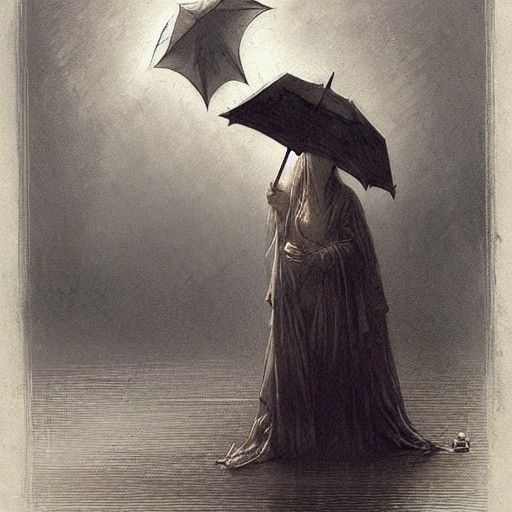 Cute Ghost Under an Umbrella in Horror Style
