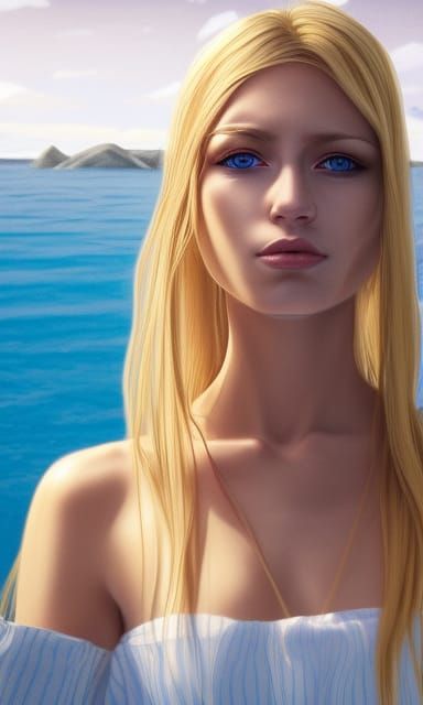 Anime Portrait: Nordic Woman on Boat in Hyperrealism