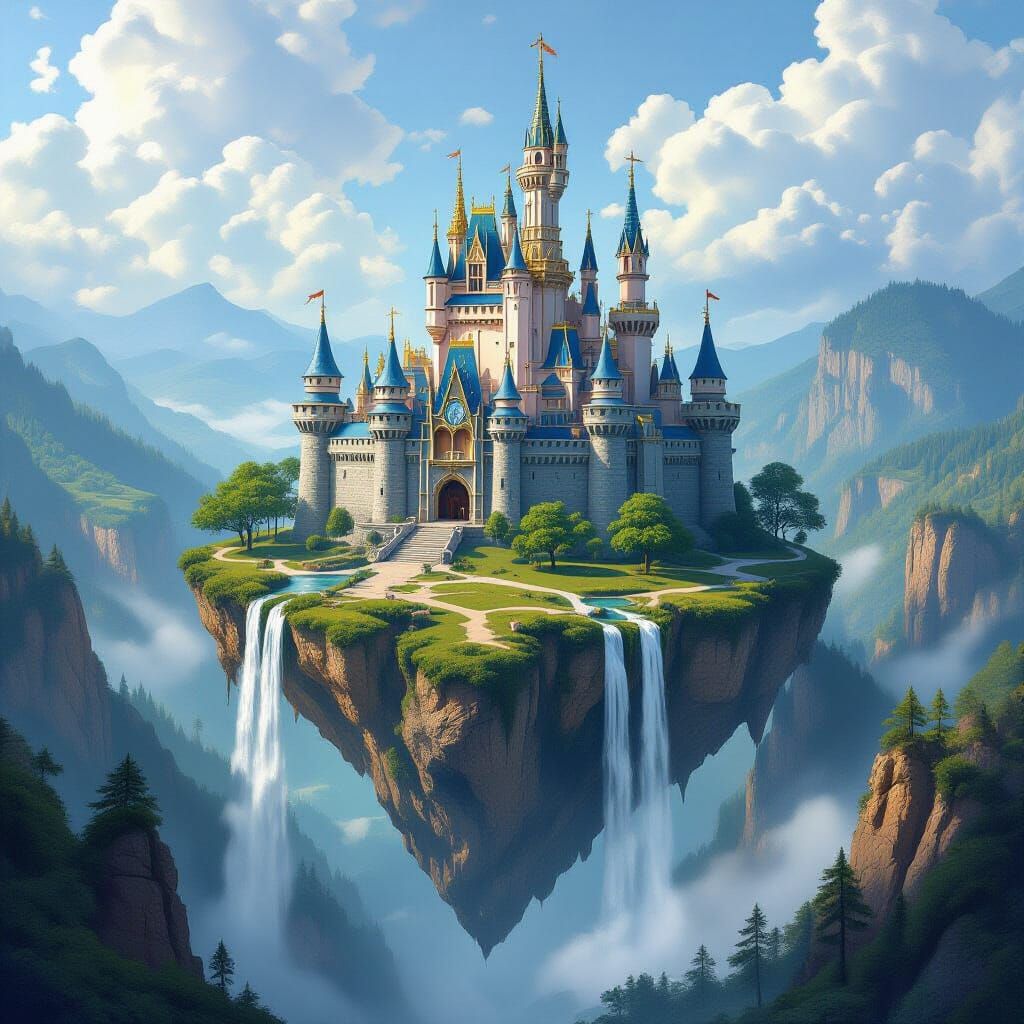 Majestic Floating Island Castle with Enchanted Forest