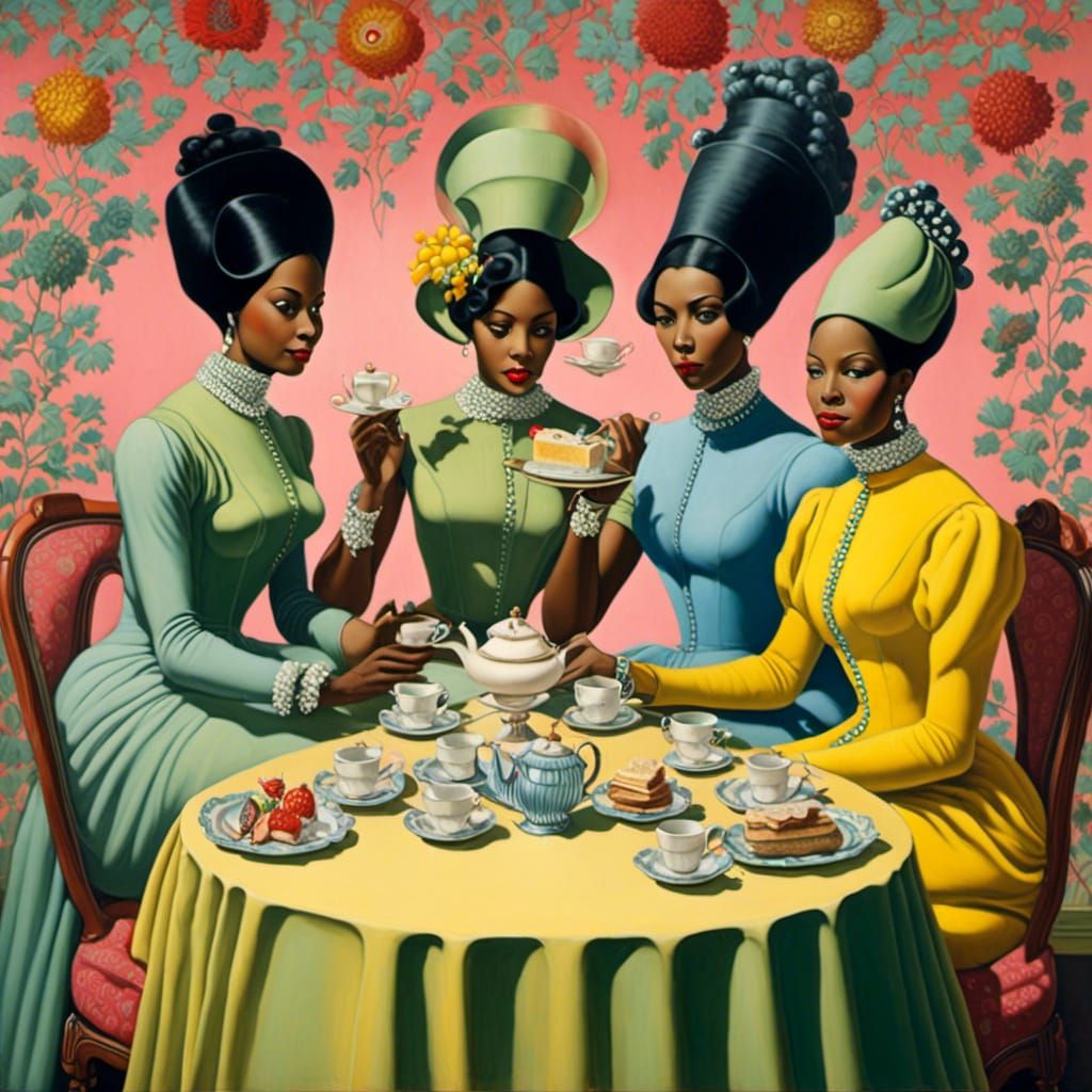 Retro Pop Surrealism: African American Women at Tea