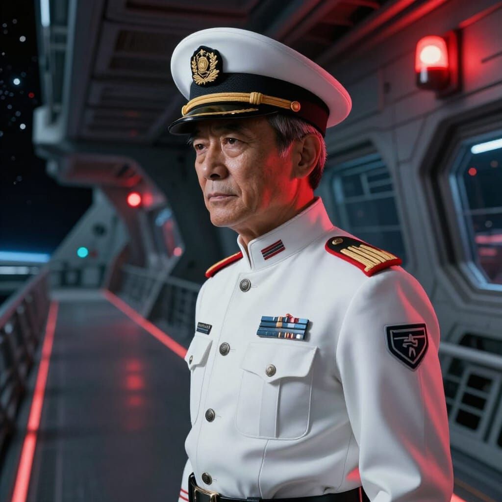 Futuristic Japanese Naval Officer on Battle Bridge