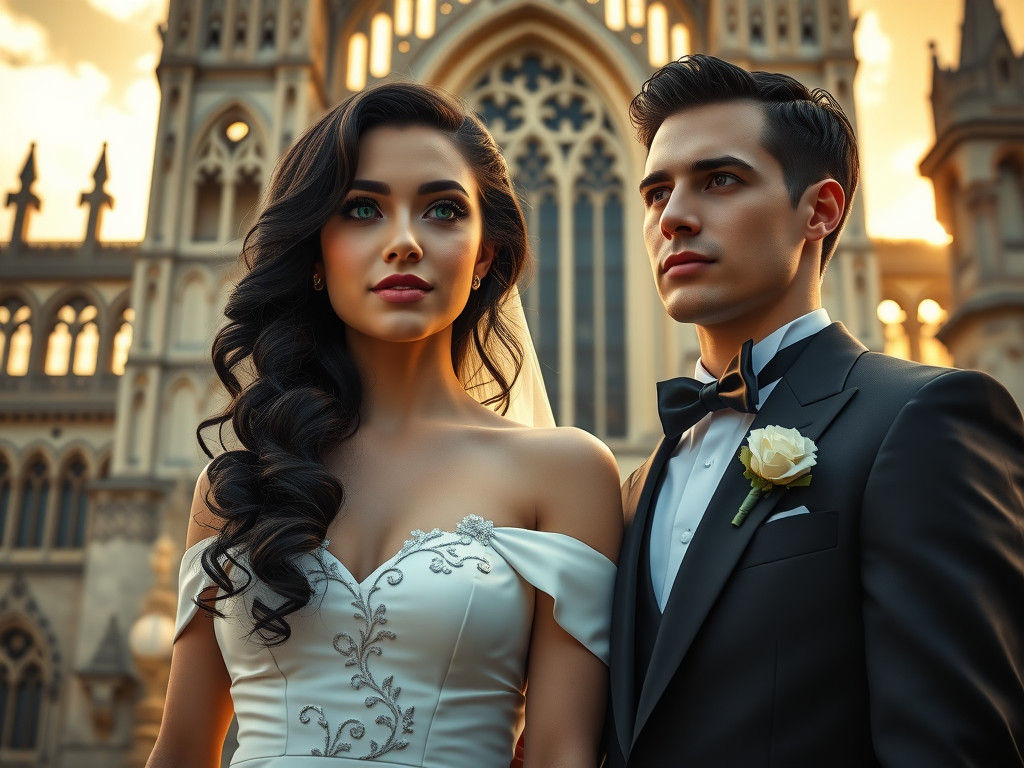 Westminster Abbey Wedding Portrait in Digital Art Style