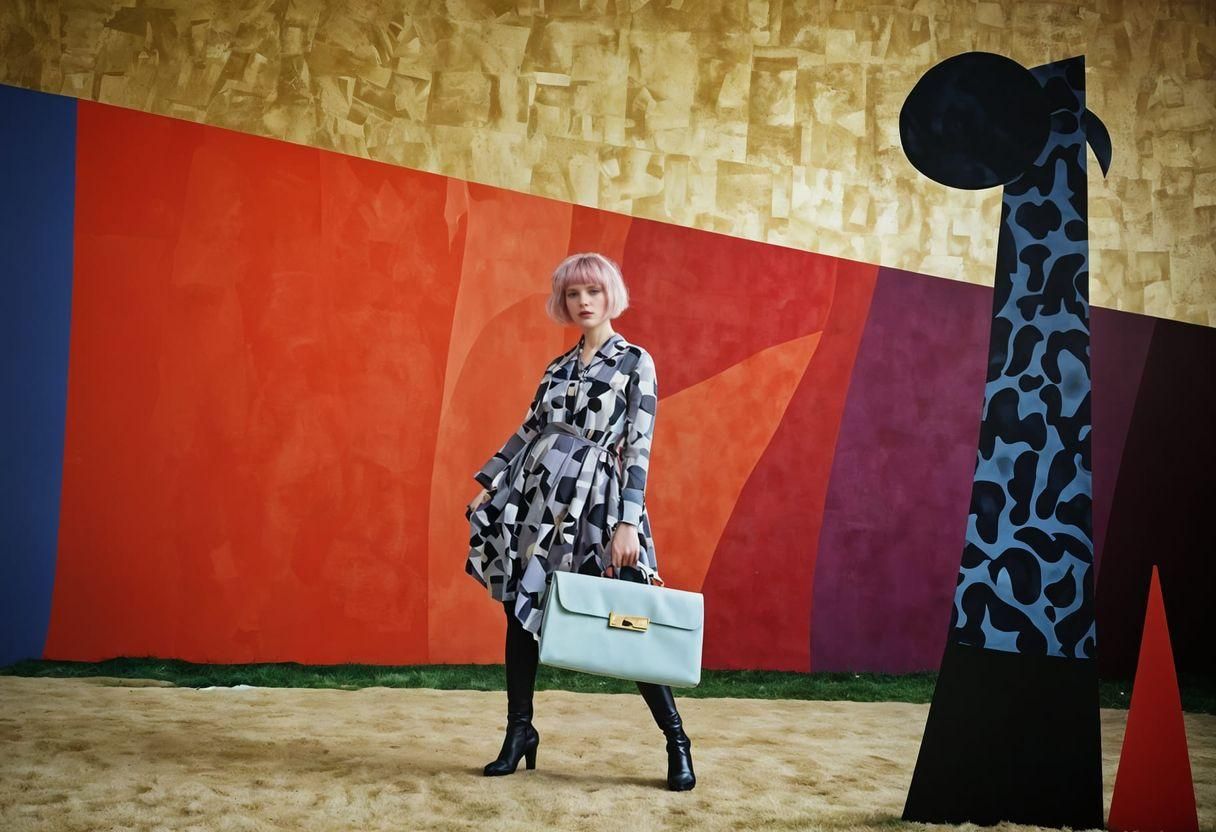 Futuristic Landscape with Punk Patterns and Art Deco Sky