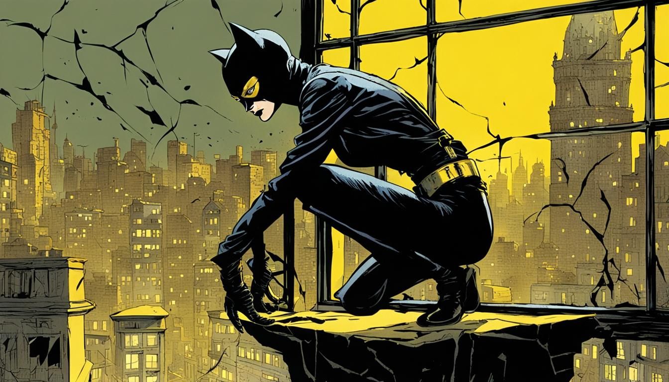 Menacing Catwoman in Black and Yellow Scene