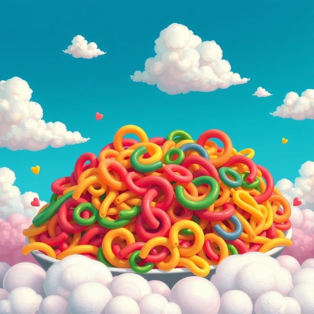 Whimsical Macaroni Landscape in Vibrant Colors