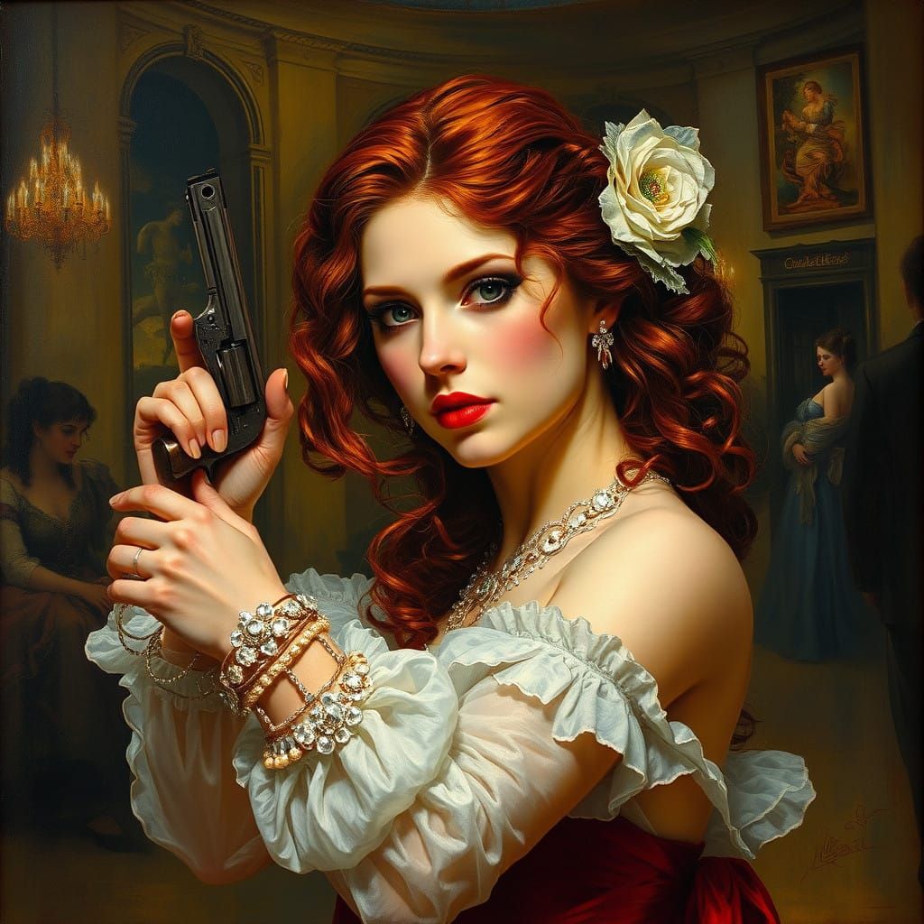 A Whimsical Portrait of Miss Scarlett in a Blood-Red Ballroo...