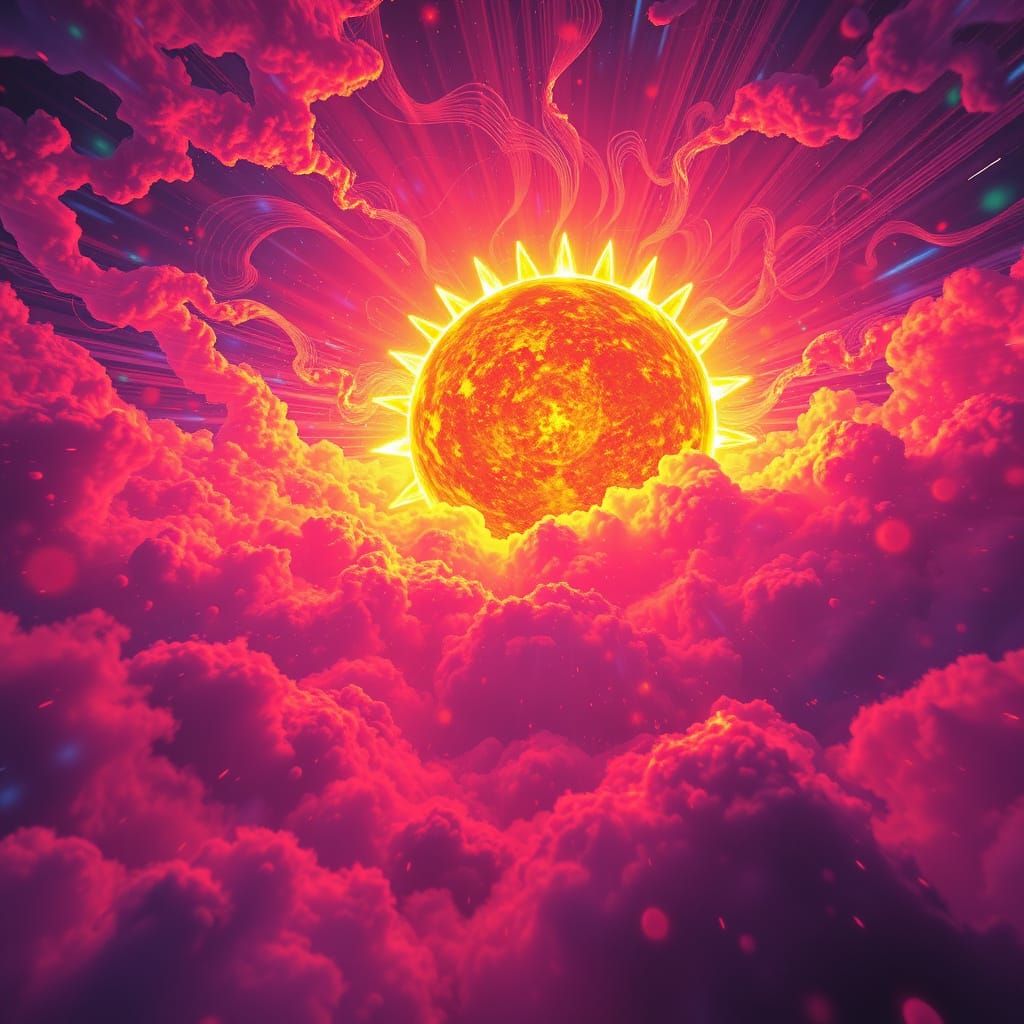 Iridescent Quantum Solar Flares in Digital Art Style