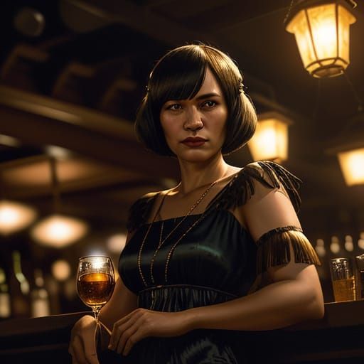Flapper at a Speakeasy Bar: Oil Painting Style