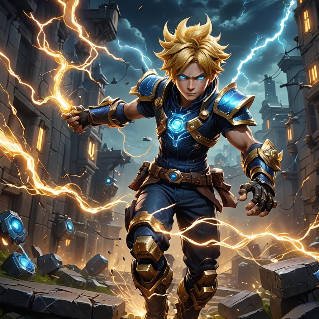 Ezreal Wielding Electric Power: Fantasy Concept Art
