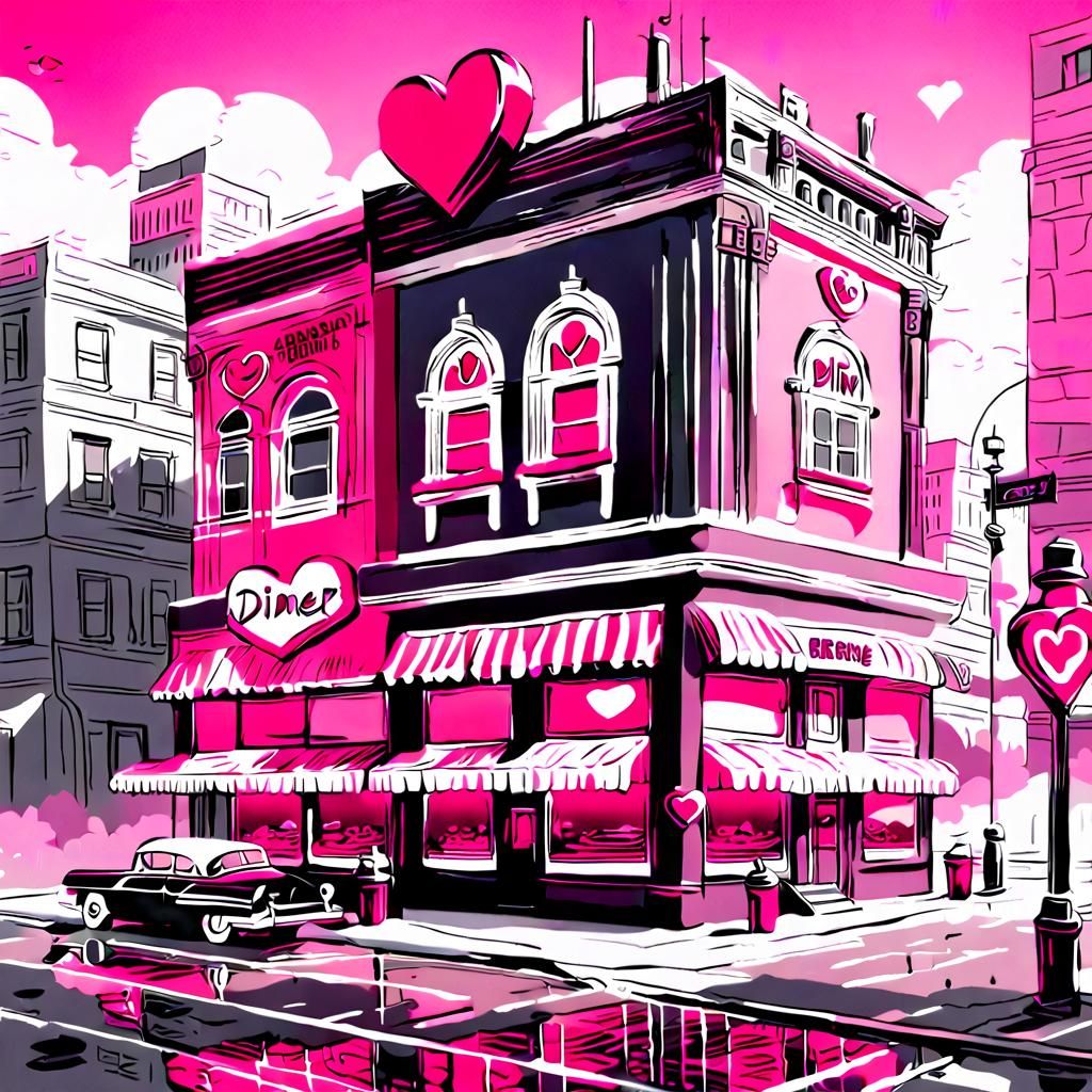 Retro Diner in City Street: Digital Matte Painting