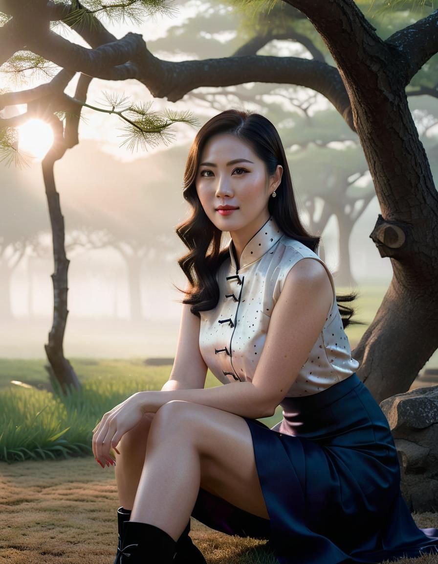 Ethereal Portrait of Korean Woman in Chiaroscuro Style