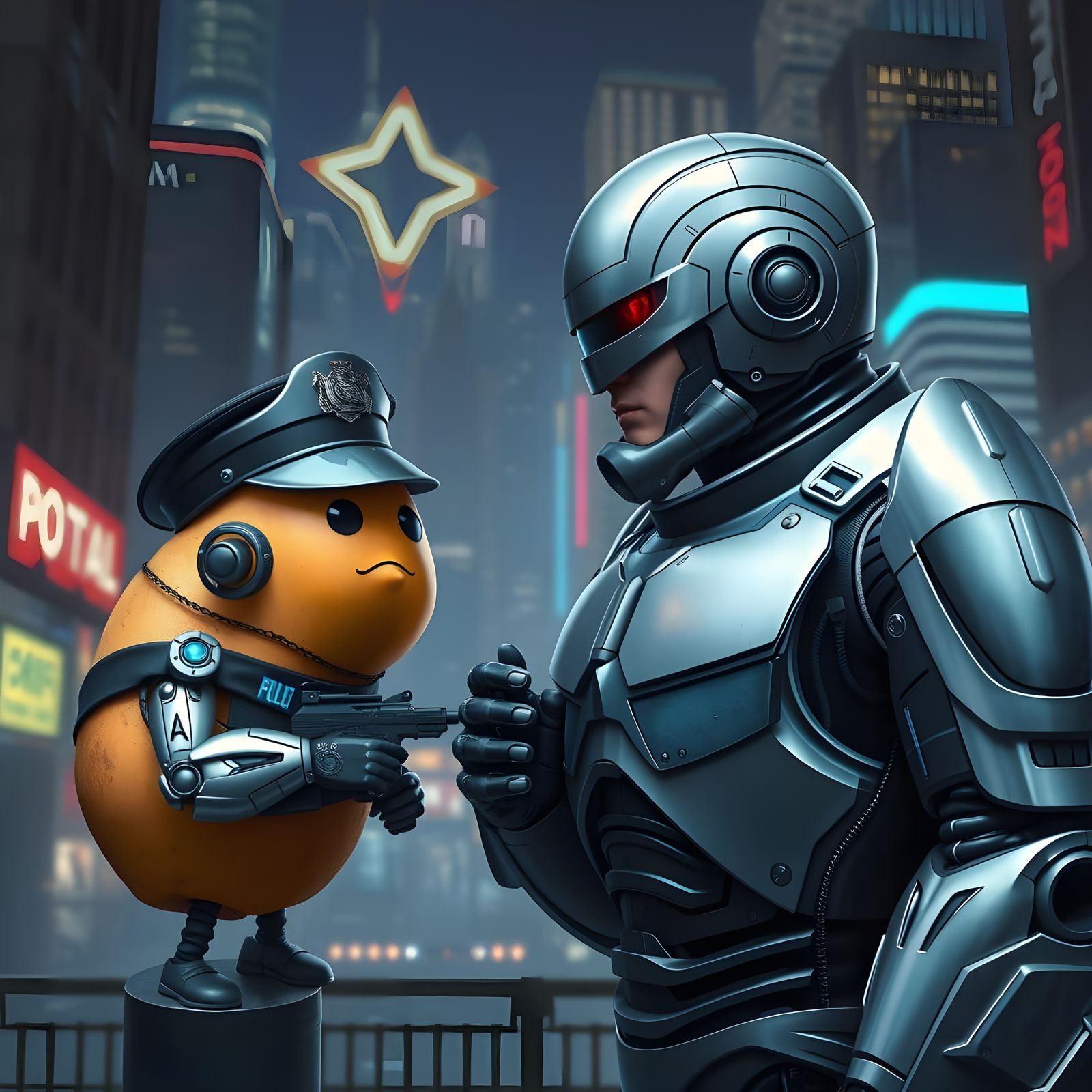 Robocop vs PotatoCop in Cyberpunk City