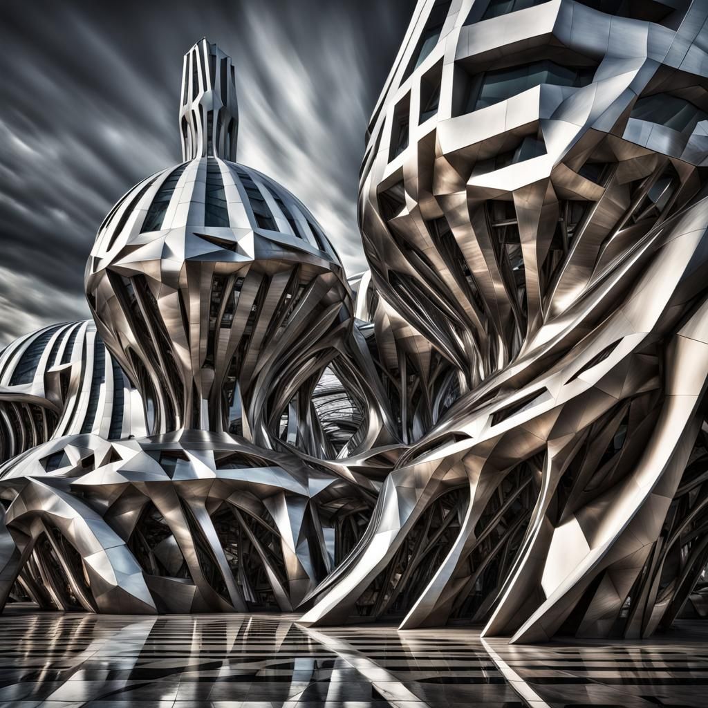 Futuristic Metal Geometric Architecture in 3D