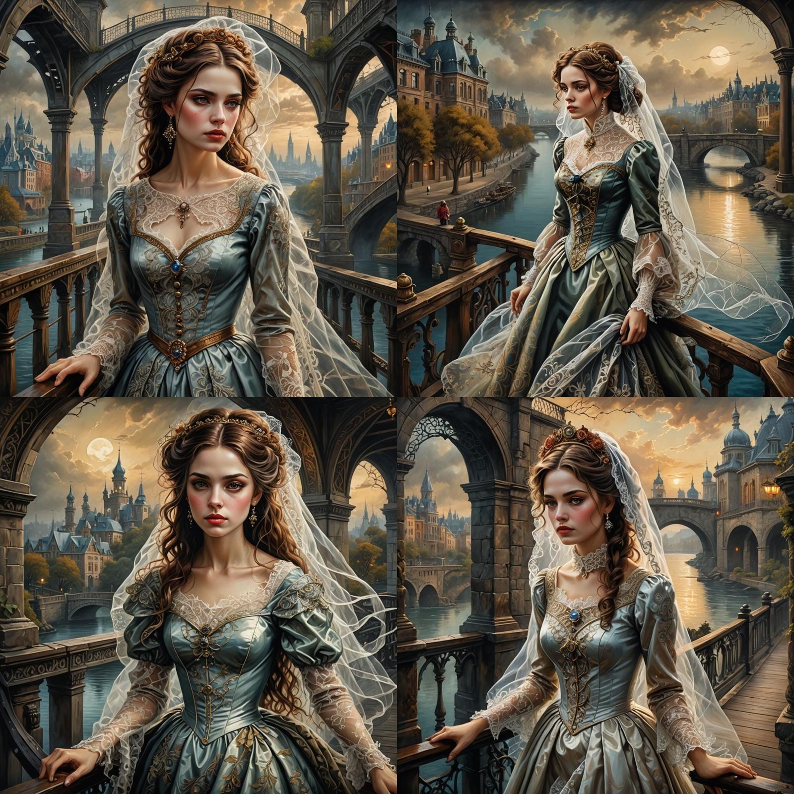 Victorian Woman Walks to Fantasy World, Oil Painting