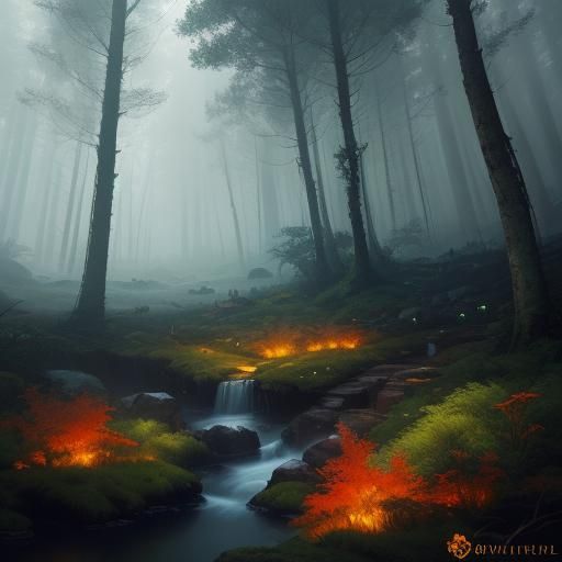 Mystical White Fox with Red Eyes in Forest