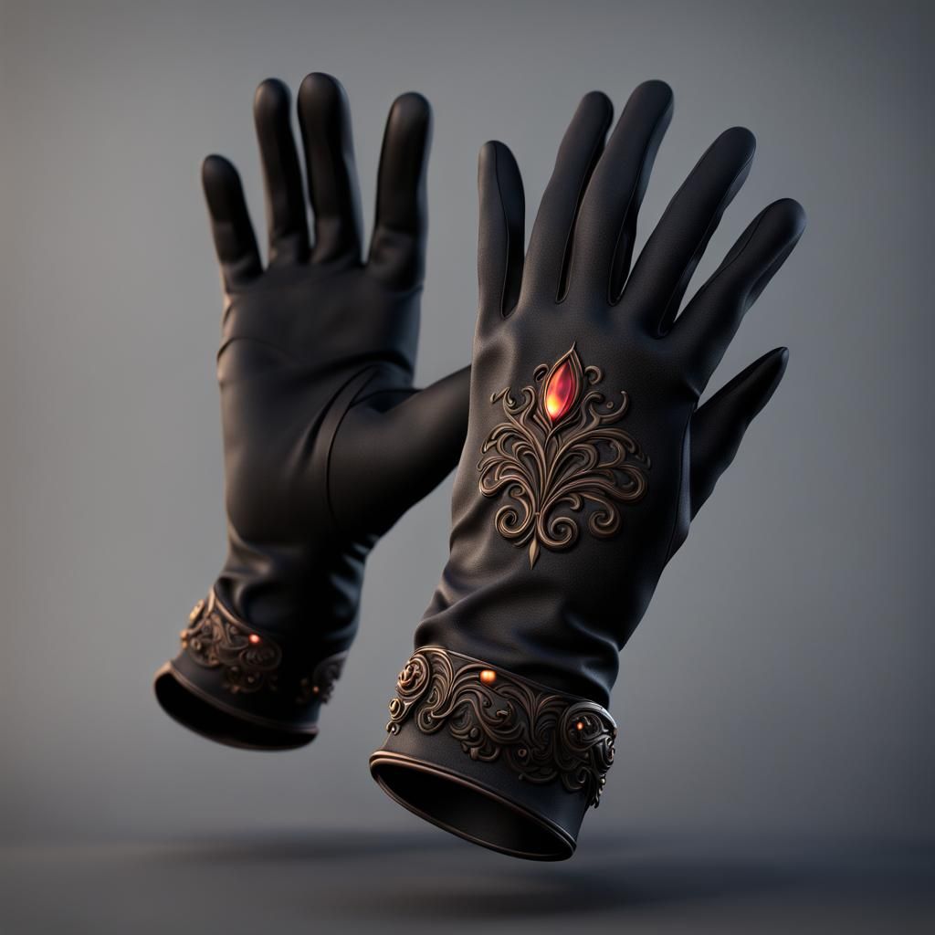 Black Fabric Gloves with Hand Warmers in Matte Painting Styl...