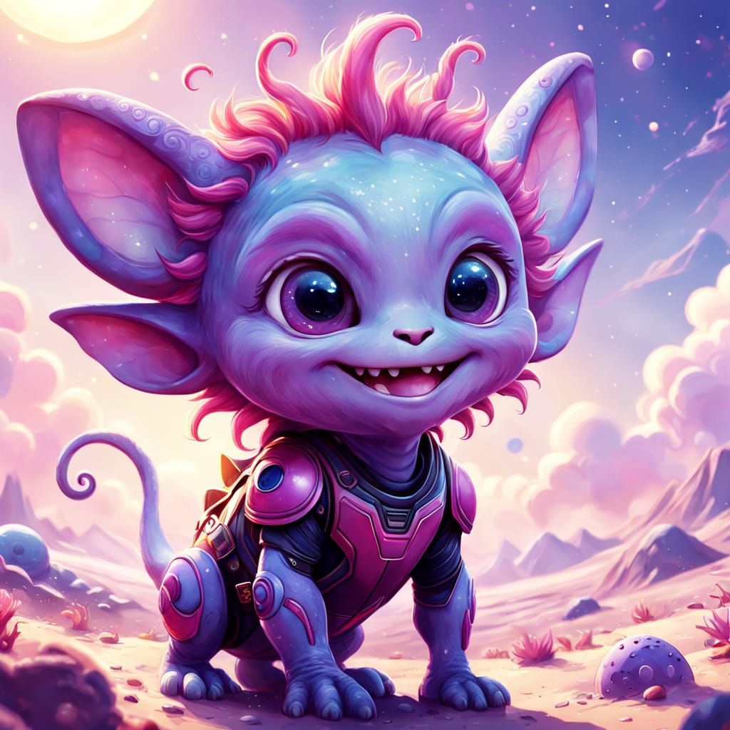 Whimsical Watercolor Alien in a Pastel Paradise