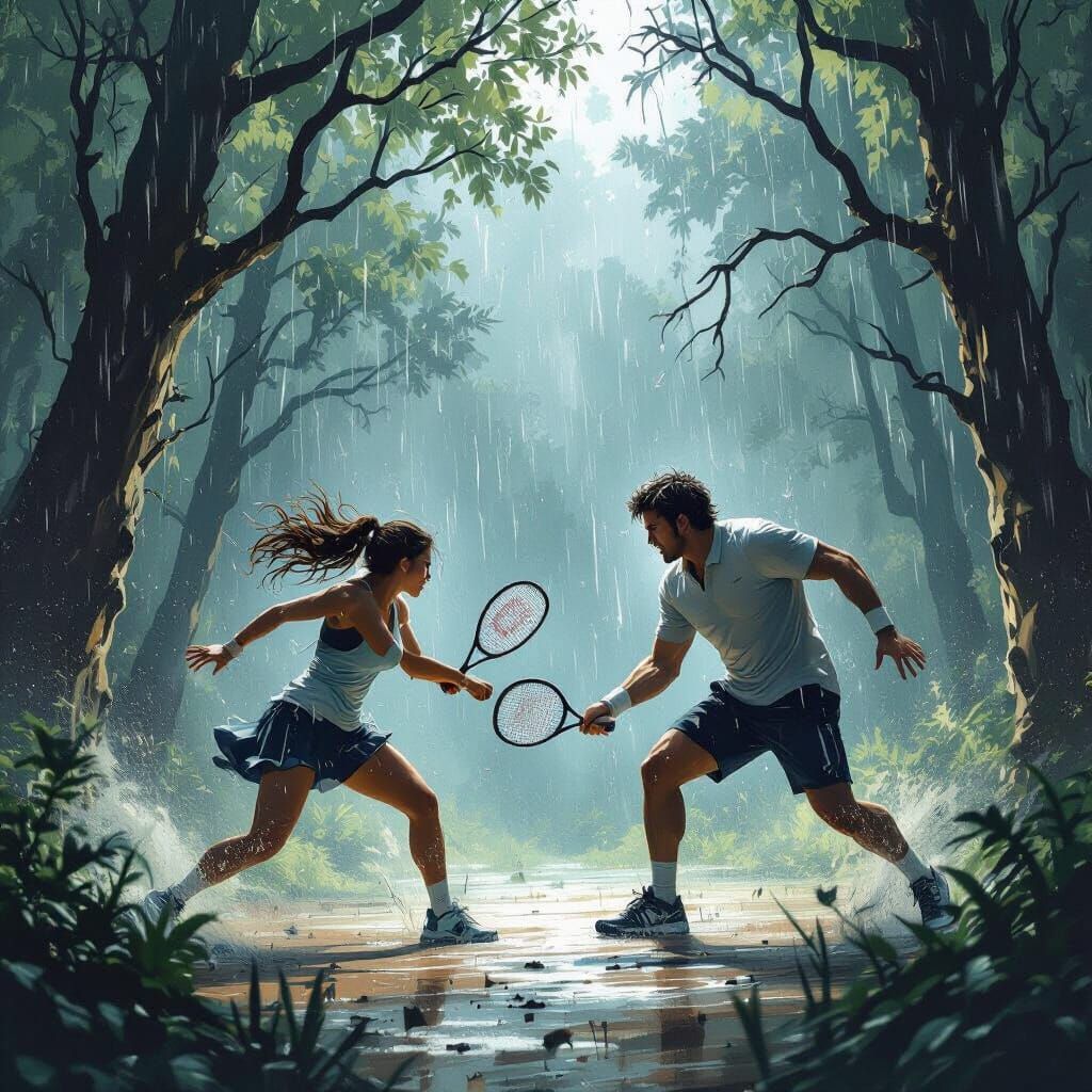 Tennis Match in a Hurricane Forest