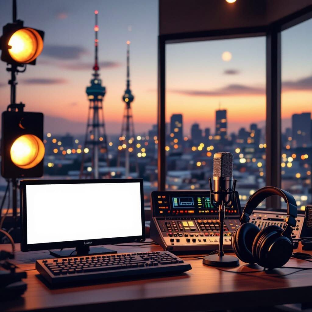 Broadcasting Day Postcard: TV Towers & Studio Scene