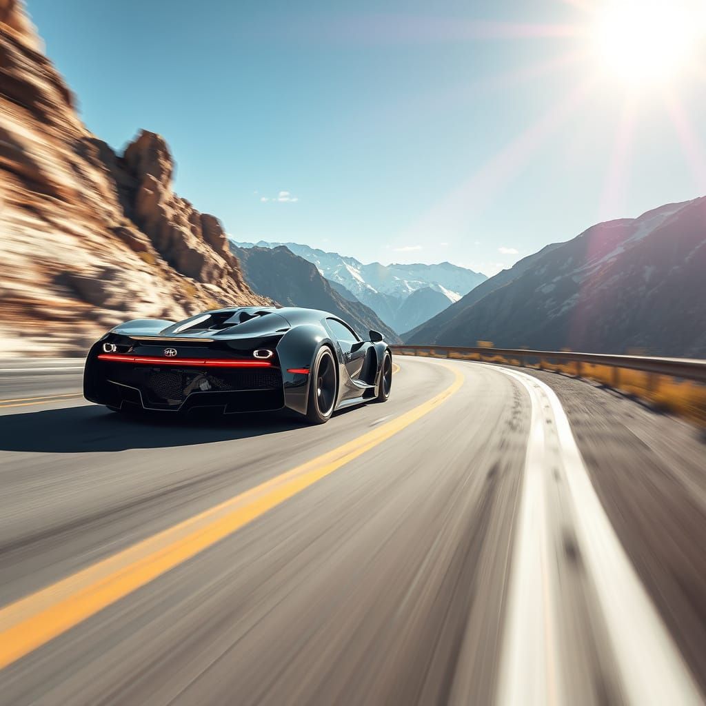 Hypercar Racing on Winding Mountain Road in Futuristic Style