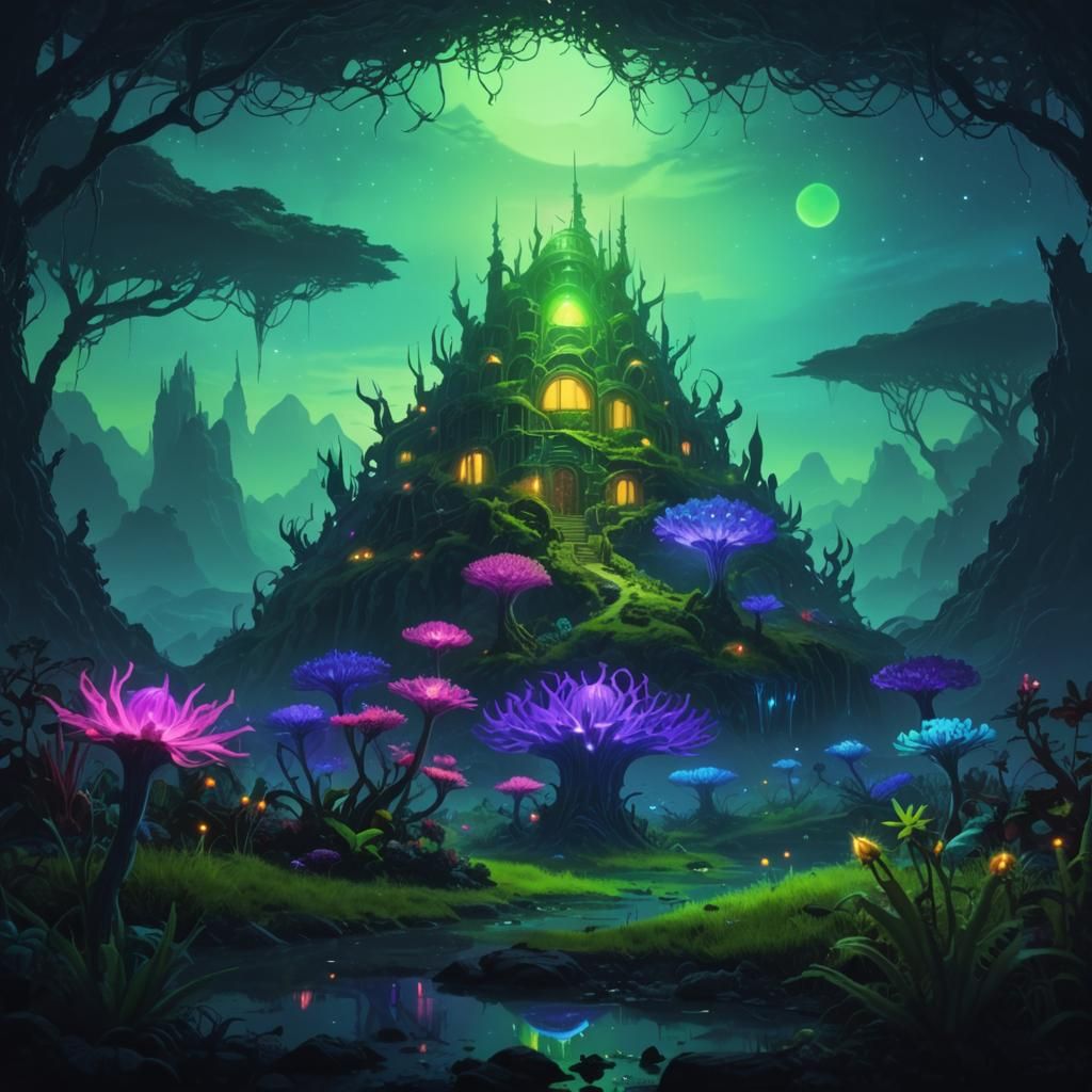 Fluorescent Alien World: A Fantasy Landscape