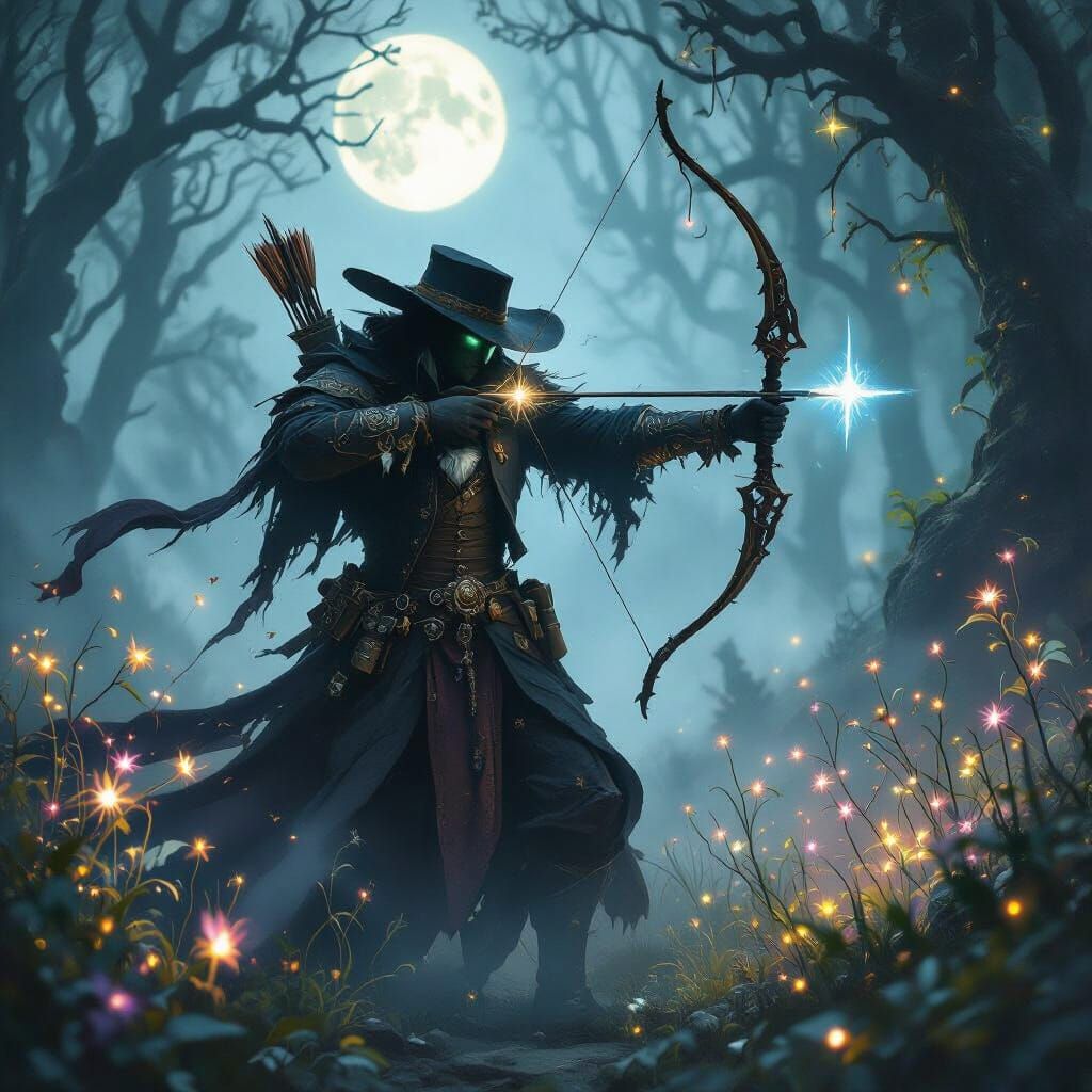 Vampire Hunter with Spectral Crossbow in Moonlit Forest