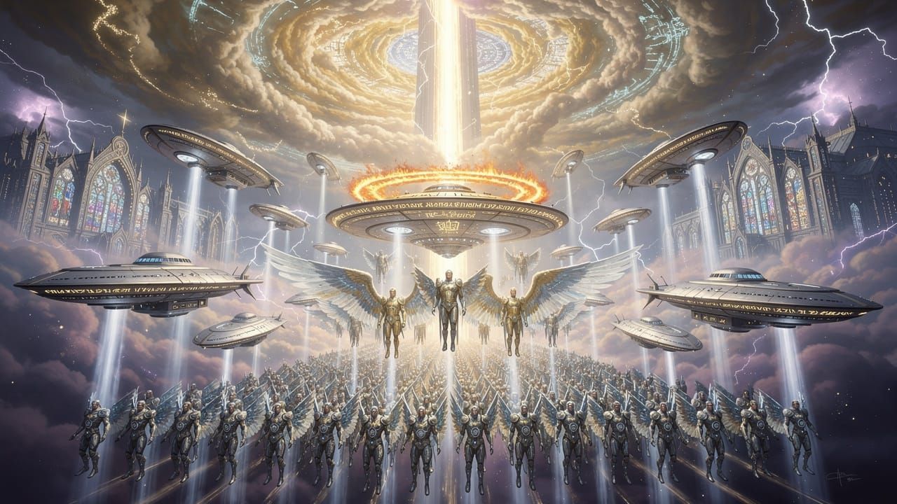 Celestial Armada Descends from Golden Clouds