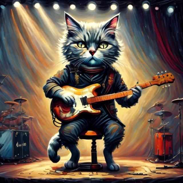 Anthropomorphic Cat Shreds Guitar Onstage